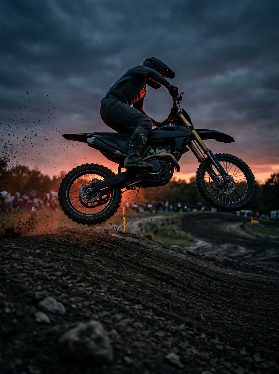 Piloto de motocross em ação — peças Master & Cia